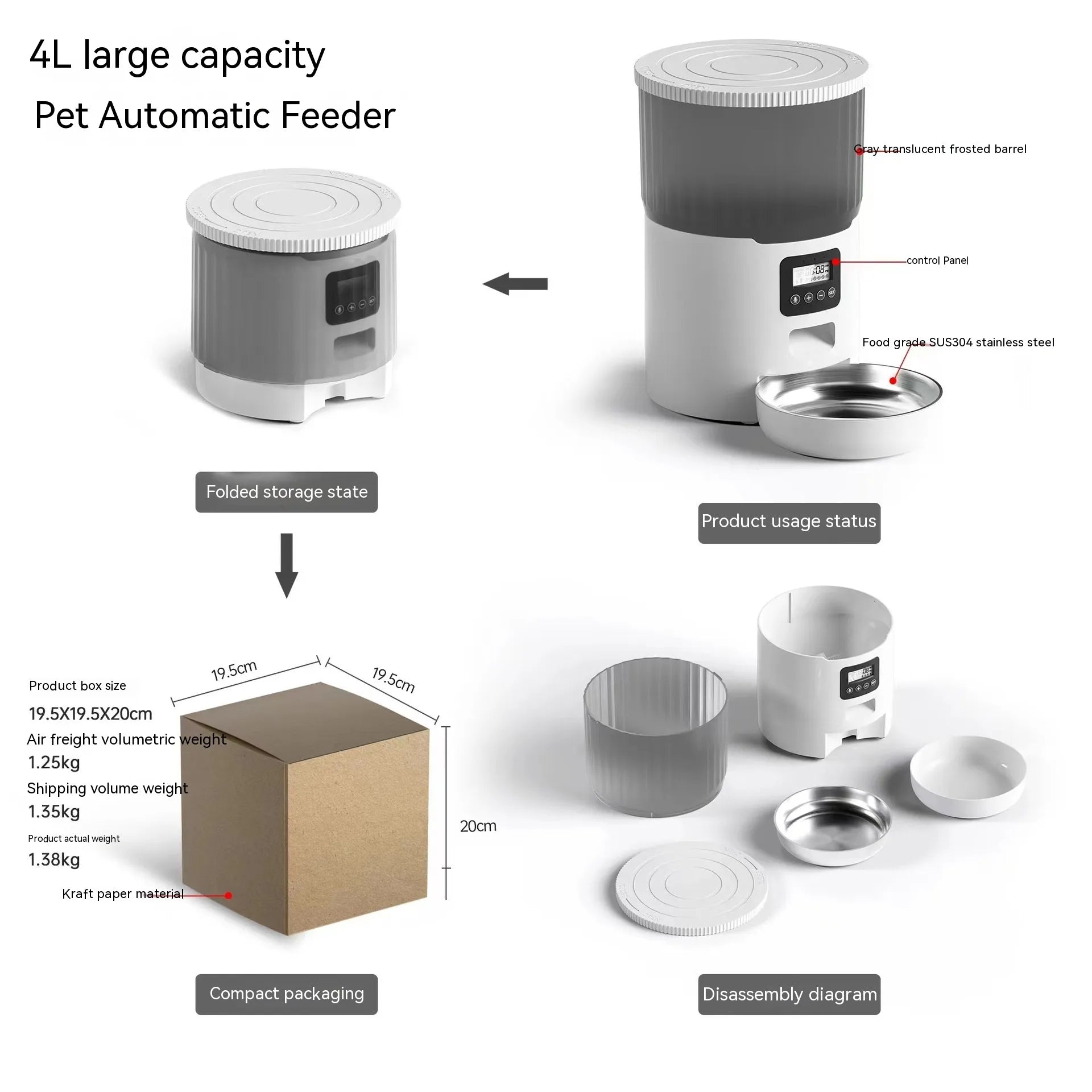 Cat and Dog Smart Automatic Pet Feeder – 4L Capacity with WiFi or Manual Control
